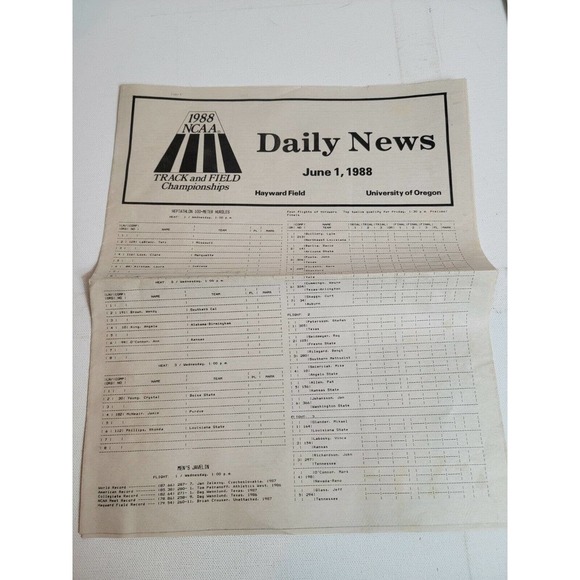 Vintage 1980s Track And Field Daily News Program Newspaper 1988 Championships - Picture 1 of 3